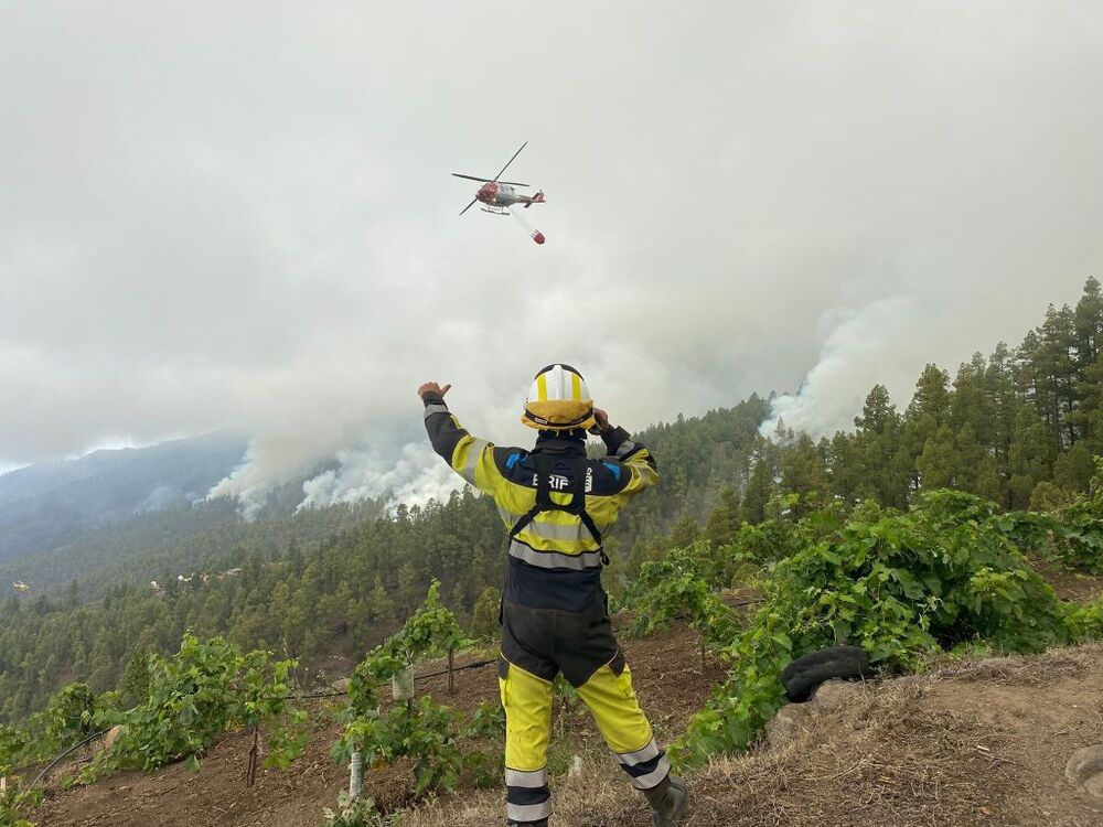 Medios aéreos y terrestres actuando en el incendio de La Palma  / GOBIERNO DE CANARIAS