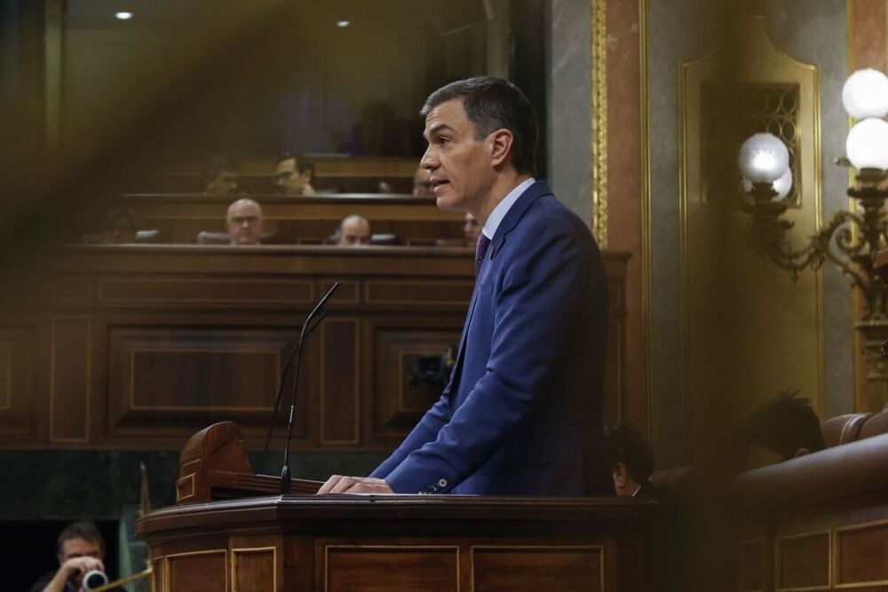 El presidente del Gobierno, Pedro Sánchez, durante su comparecencia en el Congreso. 