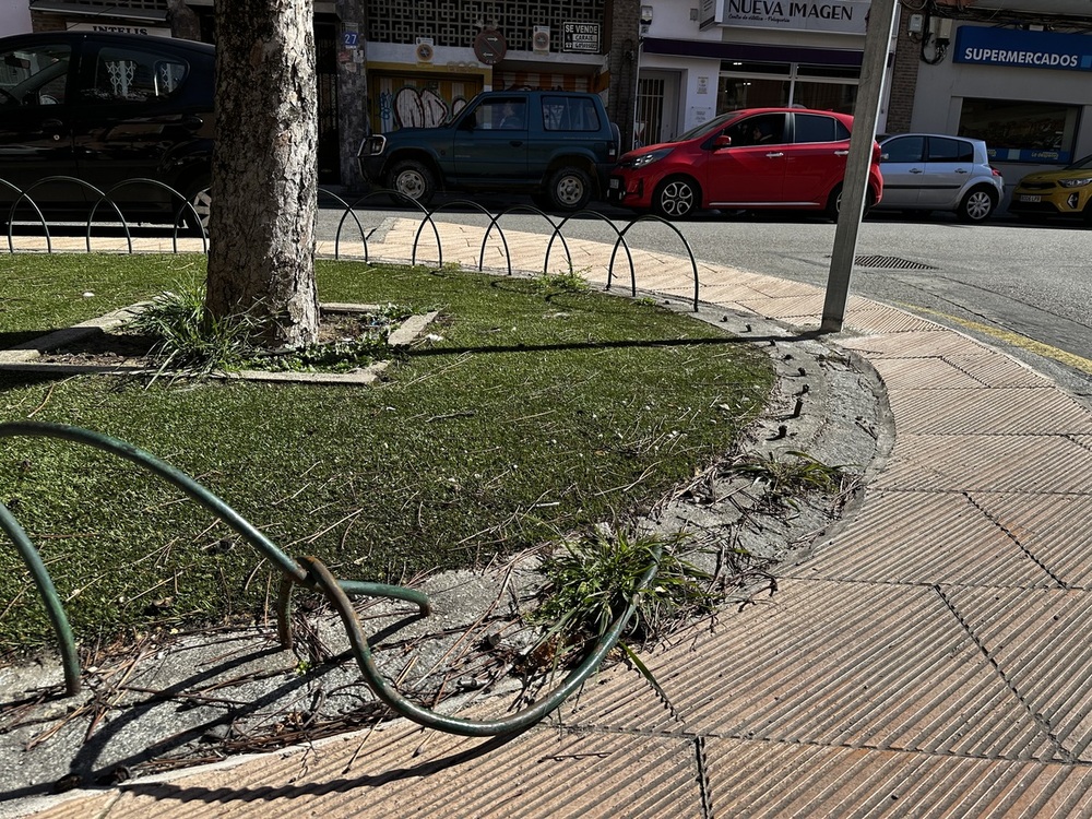 Cerramiento destrozado del jardinillo de la calle de Las Torres.